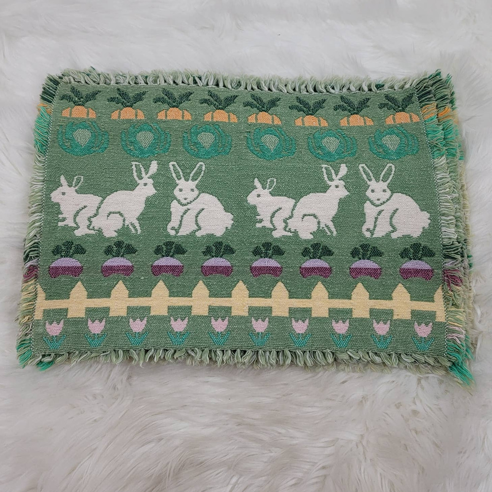 Tapestry Fabric Bunny/Carrot/Fence 6 Placemats W17" X  L11.5"
